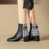 ZHR粗跟短靴女2023秋冬新款马丁靴简约英伦风千鸟格拼接摩登短靴 商品缩略图1