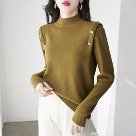 2023春秋纯色半高领毛衣女内搭针织衫打底衫宽松长袖上衣潮冬