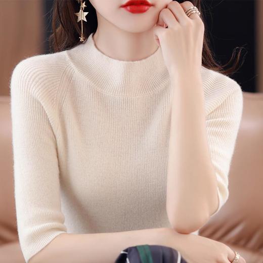 春秋新款五分袖针织衫女修身半高领短袖百搭洋气显瘦内搭打底半袖 商品图3