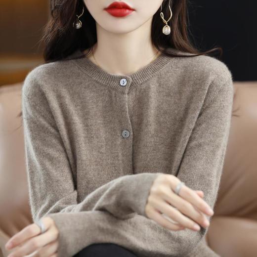 2023新款针织开衫早春圆领毛衣女长袖纯色百搭外套女装 商品图3