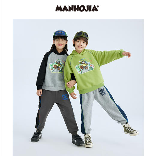 漫画家潮趣童装冬季儿童卡通印花保暖摇粒绒防风连帽卫衣宽松上衣 商品图1