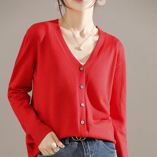 ALBB-春秋潮流V领针织羊毛开衫女长袖毛衣小外套宽松休闲百搭打底上衣 商品图0