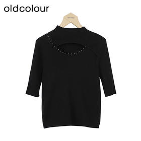 oldcolour修身显瘦针织衫秋季新款气质百搭中袖上衣女GO31052830