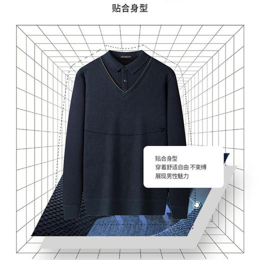 【含有绵羊毛&加绒加厚】圣得西男士假两件商务休闲毛衫秋季新款中青年加厚打底毛衣 商品图3