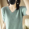 新款短袖女秋冬毛衣针织衫v领半截袖潮百搭韩版宽松打底衫T恤女 商品缩略图0