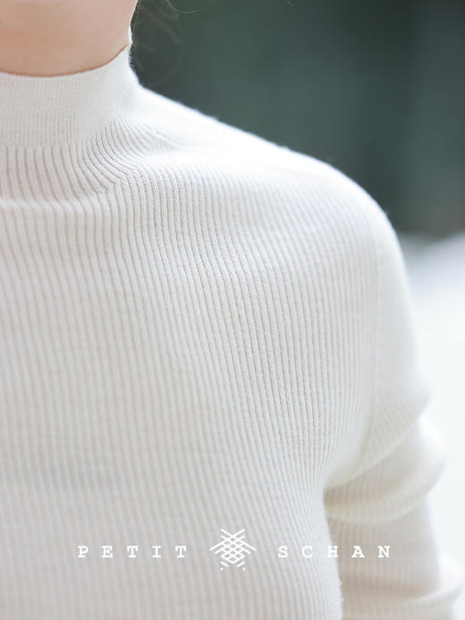 【经典款】PETIT SCHAN小闪 CLO#128 H₂O 水 日本岛精无缝半高领高支超细美丽诺纯羊毛坑条基础打底针织衫 商品图6