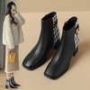 ZHR粗跟短靴女2023秋冬新款马丁靴简约英伦风千鸟格拼接摩登短靴 商品缩略图0