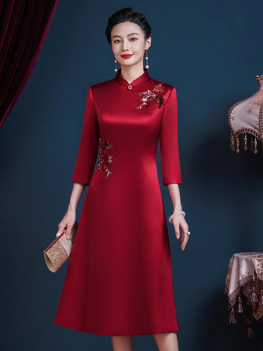 JC-55331喜婆婆婚宴礼服结婚宴会装改良旗袍连衣裙高贵气质裙子 商品图3