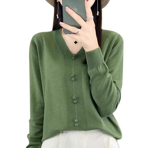 时尚2023秋季风气质丝光棉套头V字领常规毛衣女式针织衫厂家批发 商品图4