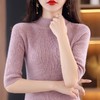 春秋新款五分袖针织衫女修身半高领短袖百搭洋气显瘦内搭打底半袖 商品缩略图0