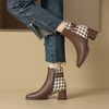 ZHR粗跟短靴女2023秋冬新款马丁靴简约英伦风千鸟格拼接摩登短靴 商品缩略图7
