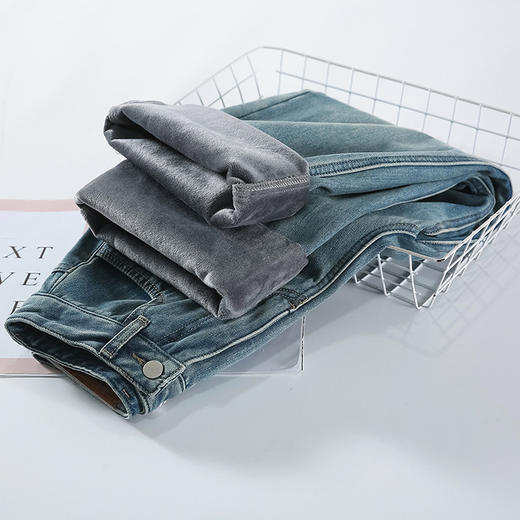 【2023秋冬窄版宽松高街阔腿直筒裤】加绒蓝色阔腿牛仔裤 三种长度 满足不同身高 商品图3