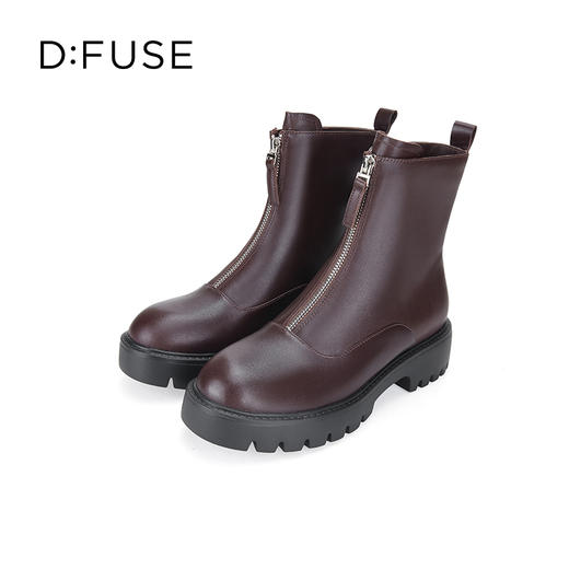 Dfuse迪芙斯冬季新款牛皮厚底前拉链鬼帝靴短靴女DF34116002 商品图5