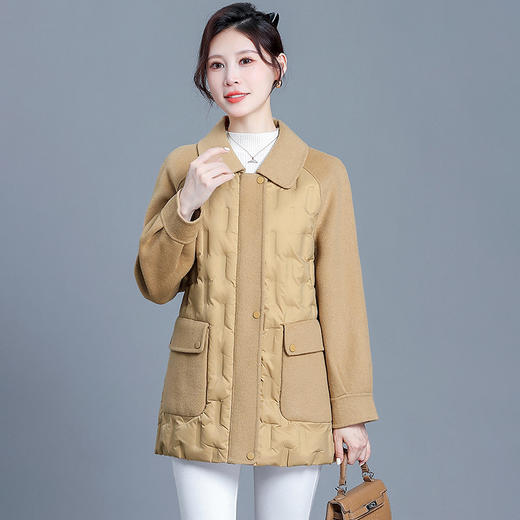 QYM S036-Y双面呢料拼接羽绒服时尚羊毛呢外套 商品图0