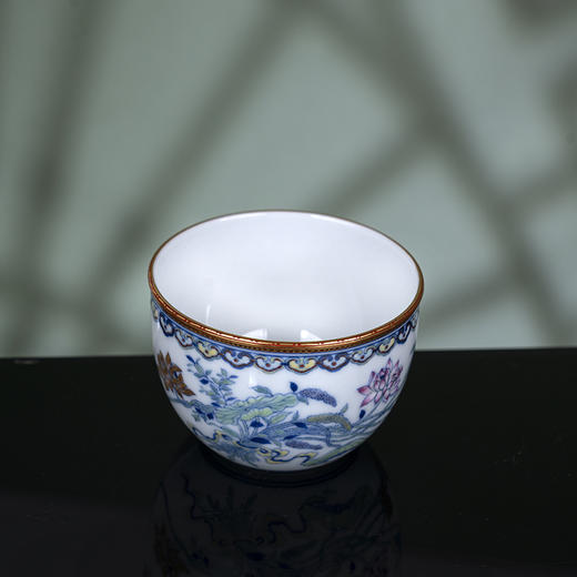 青花斗彩描金一束青莲杯 商品图2