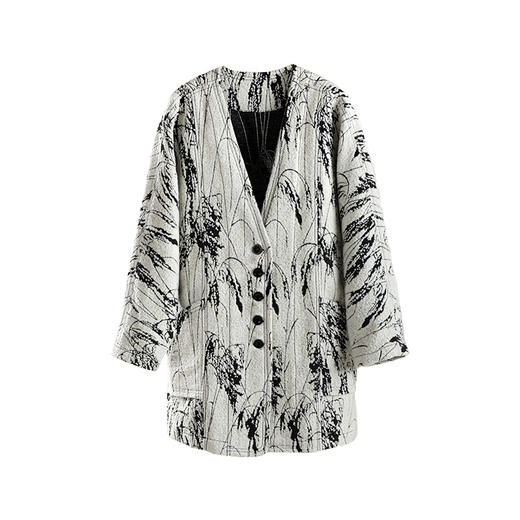 绽放664朵/獨特设计感芦苇提花大V领高级自然文艺气质羊毛外套 商品图4