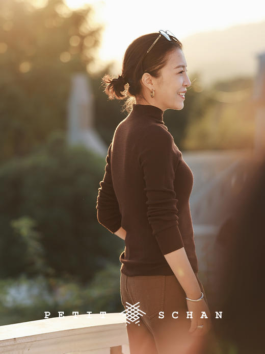 【经典款】PETIT SCHAN小闪 CLO#128 H₂O 水 日本岛精无缝半高领高支超细美丽诺纯羊毛坑条基础打底针织衫 商品图11