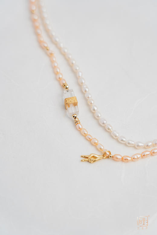 天然米珠白水晶双层设计项链 商品图1