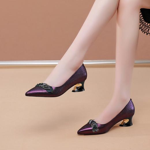 尖头粗跟单鞋，时尚中跟羊皮低帮鞋四季鞋JLD-206 商品图1