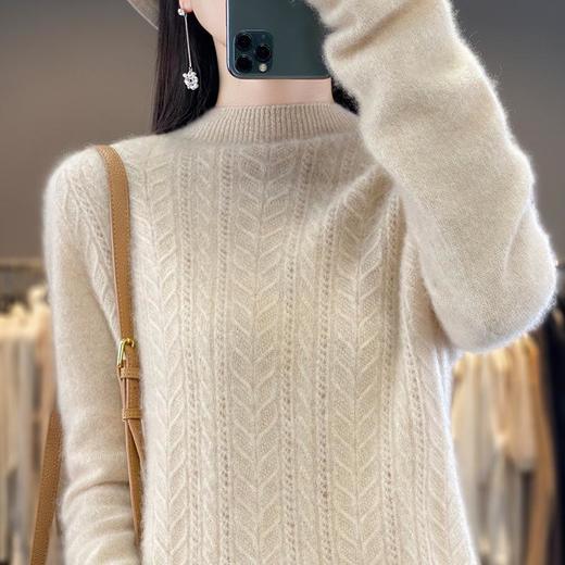 新款秋冬半高领扭花羊毛衫女纯色针织打底衫百搭内穿长袖毛衣 商品图5