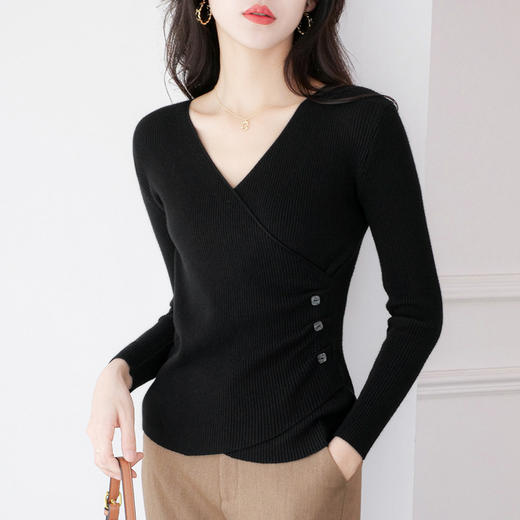 春秋装气质v领薄款毛衣女装内搭针织衫修身套头长袖针织打底衫潮 商品图0