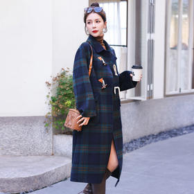 WZNH-WY80589 时尚格纹双面羊绒大衣女2023年秋季上新高端轻奢长款毛呢外套