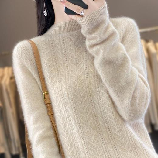 新款秋冬半高领扭花羊毛衫女纯色针织打底衫百搭内穿长袖毛衣 商品图4