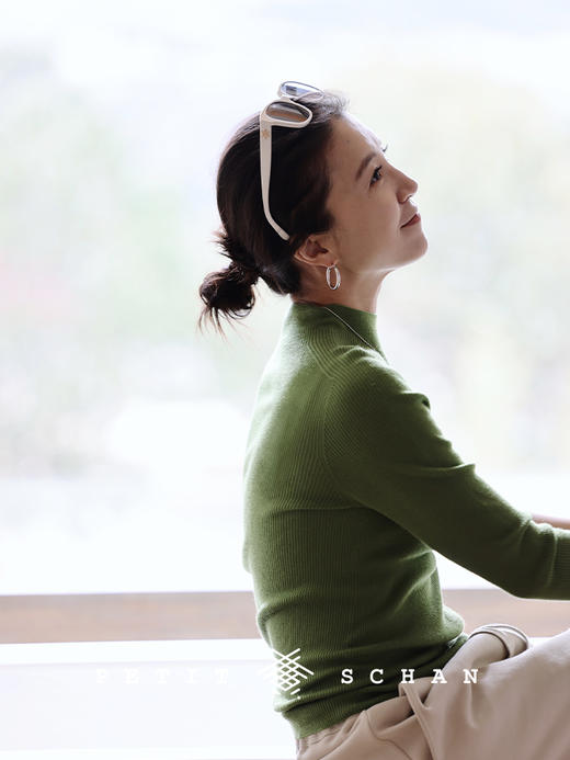 【经典款】PETIT SCHAN小闪 CLO#128 H₂O 水 日本岛精无缝半高领高支超细美丽诺纯羊毛坑条基础打底针织衫 商品图1