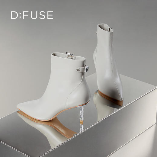 DFuse迪芙斯尖头细跟优雅纯色气质短靴瘦瘦靴子牛皮面DF34116029 商品图10