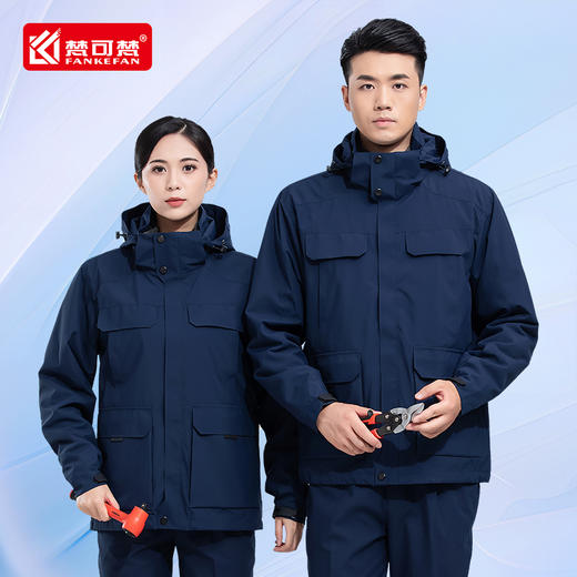 冲锋衣工作服男装棉衣冬季4S店汽修厂服棉服加厚可拆卸工装定制 商品图0