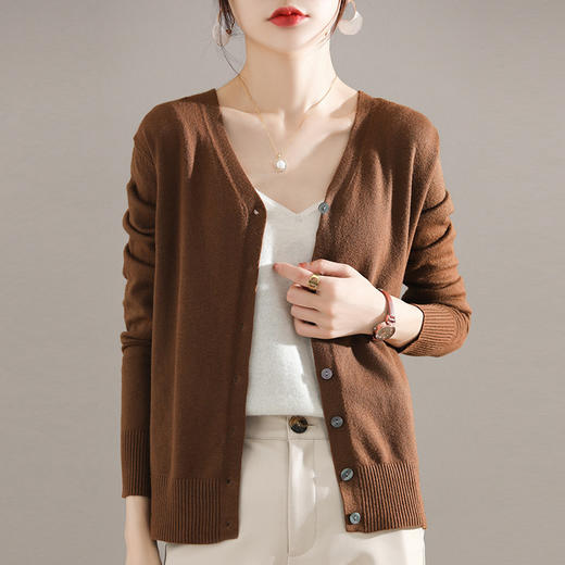 ALBB-春秋潮流V领针织羊毛开衫女长袖毛衣小外套宽松休闲百搭打底上衣 商品图2