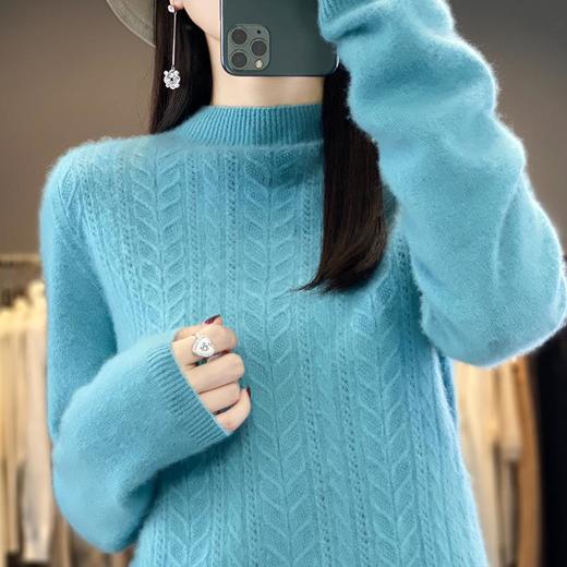 新款秋冬半高领扭花羊毛衫女纯色针织打底衫百搭内穿长袖毛衣 商品图3