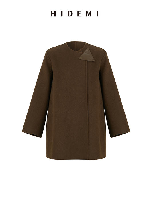 HIDEMI 几何三角形拼皮美利奴羊毛廓形大衣 长款/短款 商品图13