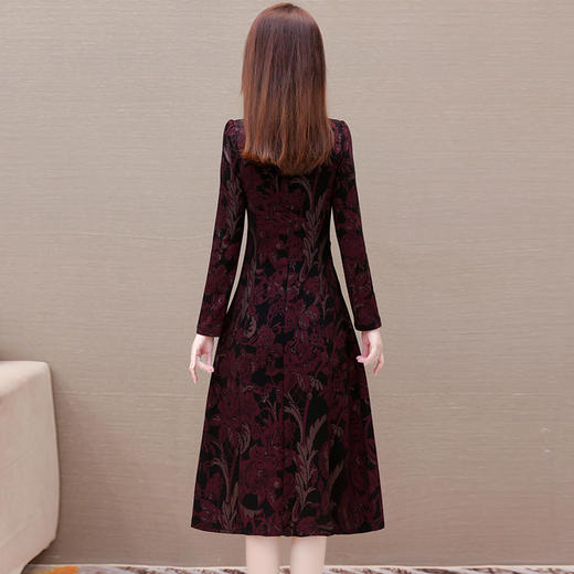 秋季新款，妈妈装中长裙长袖裙优雅女装打底A字裙印花连衣裙QYM-TYH-238881-Y 商品图2
