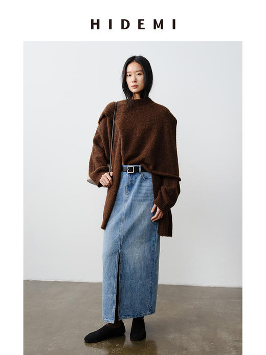 HIDEMI 水洗牛仔龟裂纹口袋开衩式丹宁系列半身裙 商品图7