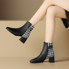 ZHR粗跟短靴女2023秋冬新款马丁靴简约英伦风千鸟格拼接摩登短靴 商品缩略图2