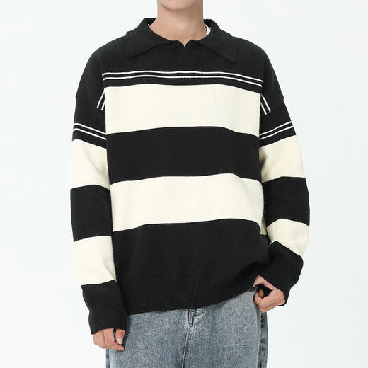 【一口价】【新款DSK】大依优型大码潮款小翻领毛衫毛衣多色宽松休闲大依优型长袖加肥加大男装上衣男士打底衫 商品图3