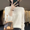 2023春秋跨境女式针织衫韩版圆领镂空精纺羊毛打底衫宽松毛衣 商品缩略图3