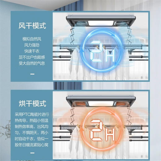 四季沐歌语音遥控升降晾衣架声控魔方语音控制晒被晾衣机 【臻至912H】声控+风干烘干+除菌 商品图2