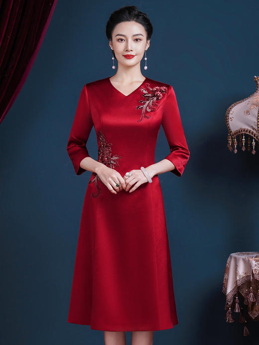 JC-5373婚宴礼服女喜婆婆婚宴装高贵年轻丈母娘敬酒服结婚连衣裙 商品图1