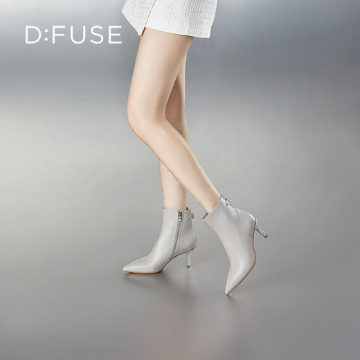 DFuse迪芙斯尖头细跟优雅纯色气质短靴瘦瘦靴子牛皮面DF34116029 商品图8