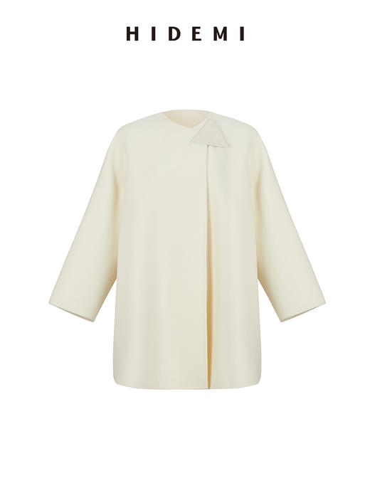HIDEMI 几何三角形拼皮美利奴羊毛廓形大衣 长款/短款 商品图14