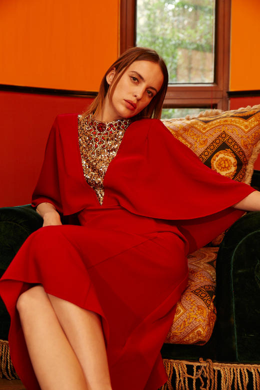 SAFICOO【节庆】系列 优雅气质 V型领鱼尾裙+披肩设计式连衣裙 商品图2