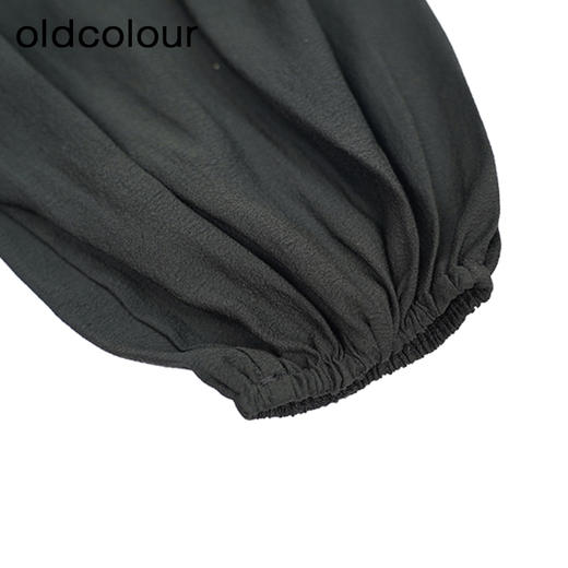 oldcolour黑色碎花连衣裙秋季新款方领拼接中长裙女GO31013029 商品图4