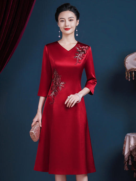 JC-5373婚宴礼服女喜婆婆婚宴装高贵年轻丈母娘敬酒服结婚连衣裙 商品图3