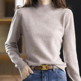 新品半高领针织衫女秋冬短款套头纯色宽松毛衣加厚打底衫一件代发