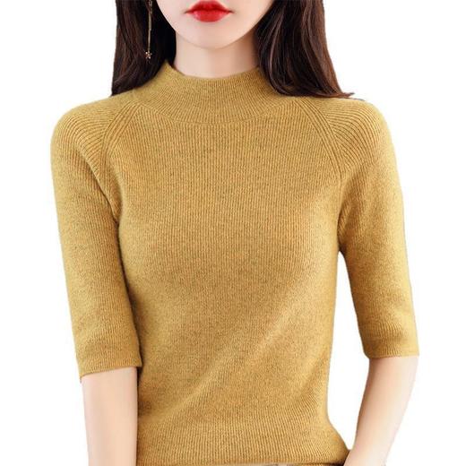 春秋新款五分袖针织衫女修身半高领短袖百搭洋气显瘦内搭打底半袖 商品图4