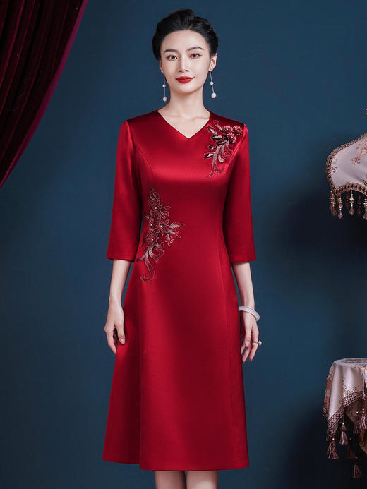 JC-5373婚宴礼服女喜婆婆婚宴装高贵年轻丈母娘敬酒服结婚连衣裙 商品图0