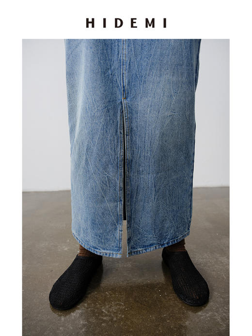 HIDEMI 水洗牛仔龟裂纹口袋开衩式丹宁系列半身裙 商品图3