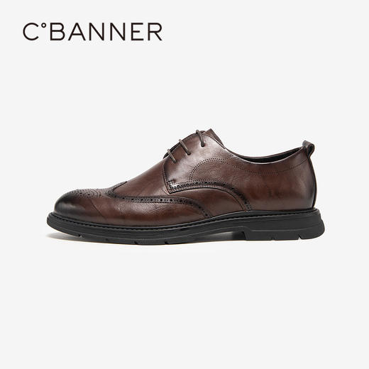 千百度男鞋秋冬正装皮鞋男士商务休闲布洛克鞋真皮系带A23499202 商品图4